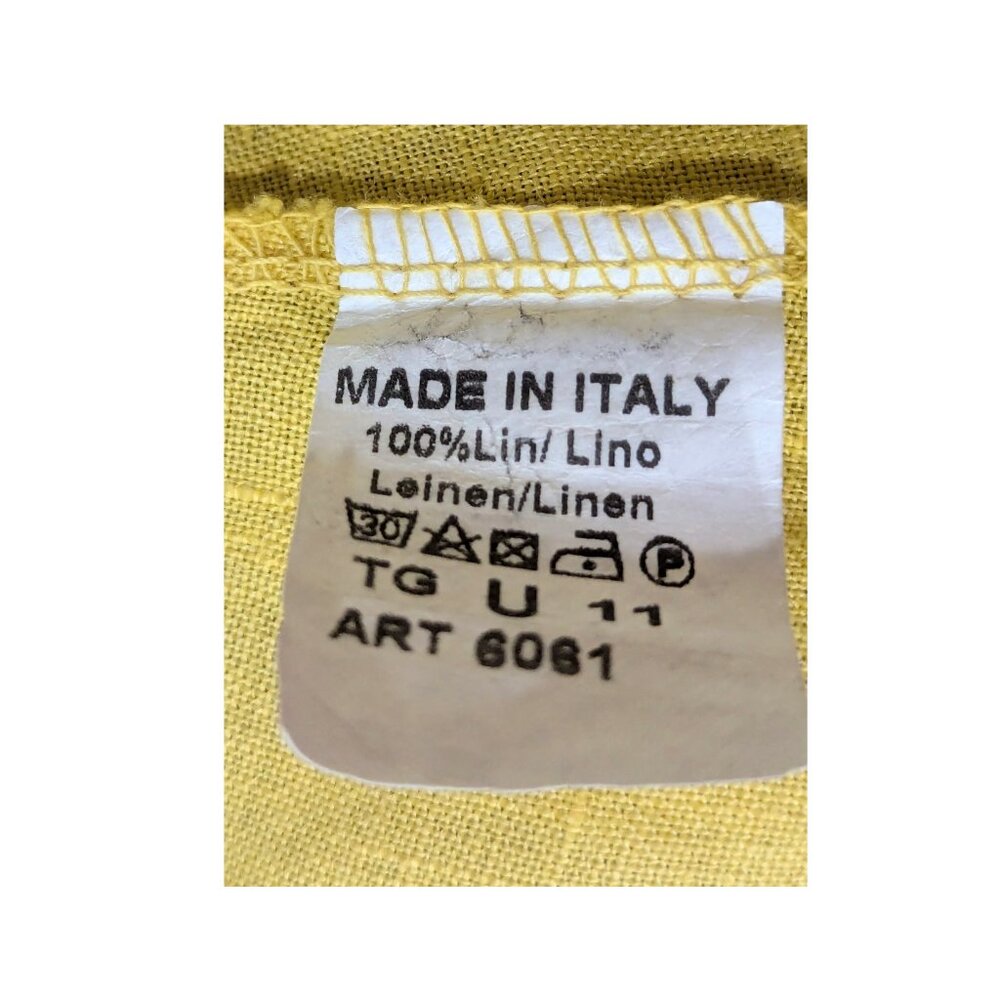 Italian 100% Linen Yellow Tie Strap Wide Leg Jumpsuit One Size Boho Resort - Picture 7 of 7
